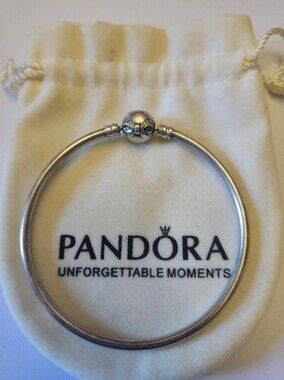 Pandora Silver CZ BOW Clasp Bangle Bracelet - Silver
